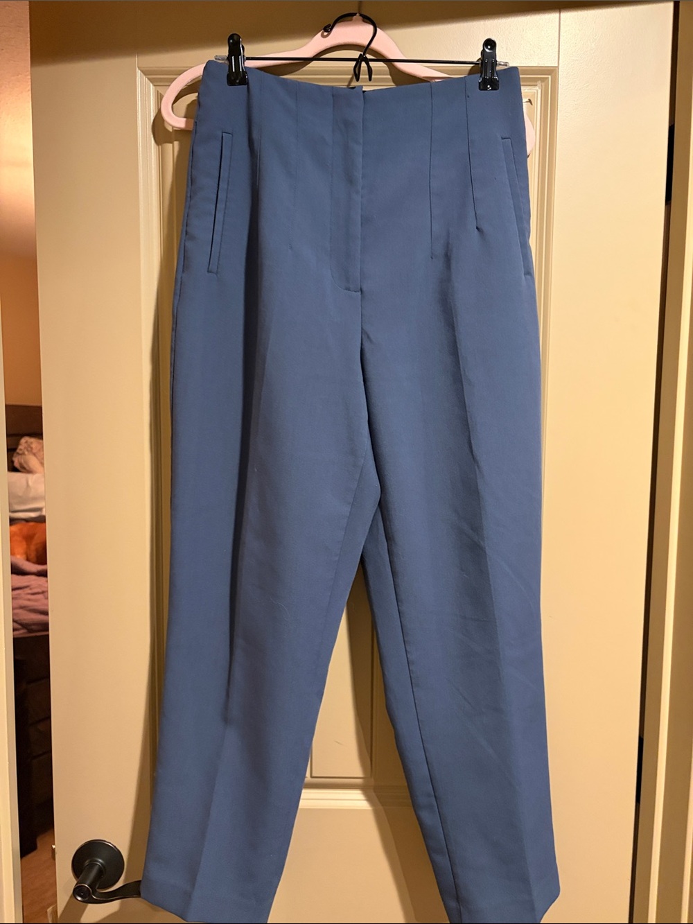 ZARA Slate Blue High-Waisted Tailored Straight Leg Trousers Size L